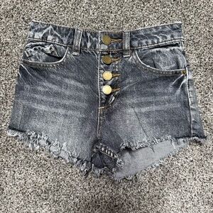 O'Neill Dark Wash Jean Shorts with Frayed Hem
